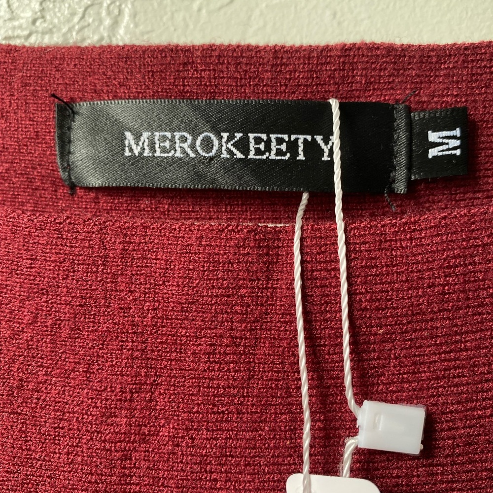 🎄NWT MEROKEETY Off Shoulder Ribbed Knit Sweater Dress Wine Red Fall Mini Dress M - Picture 2 of 8